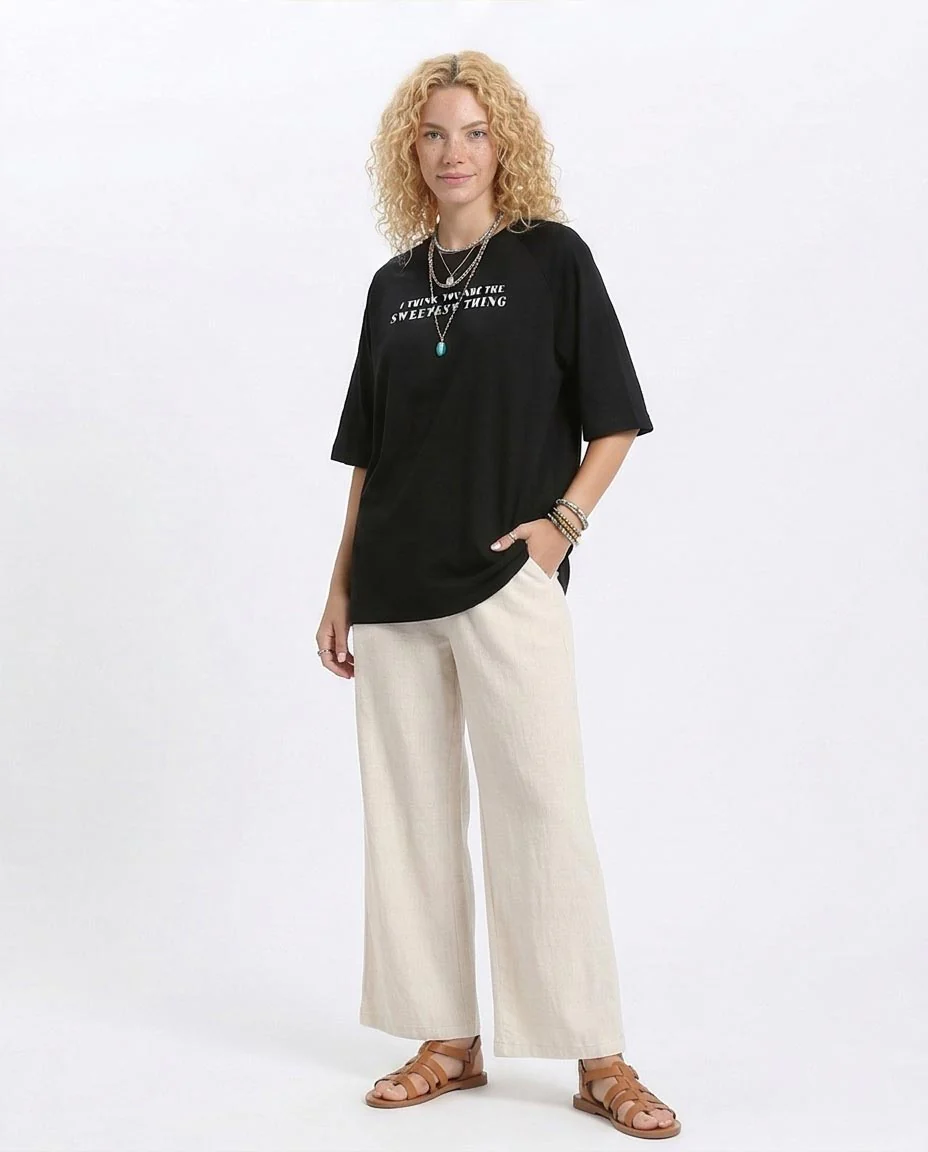 Ravin Women's Oversized Raglan T-Shirt with Graphic Back Print - Black - R210324 - Image 5