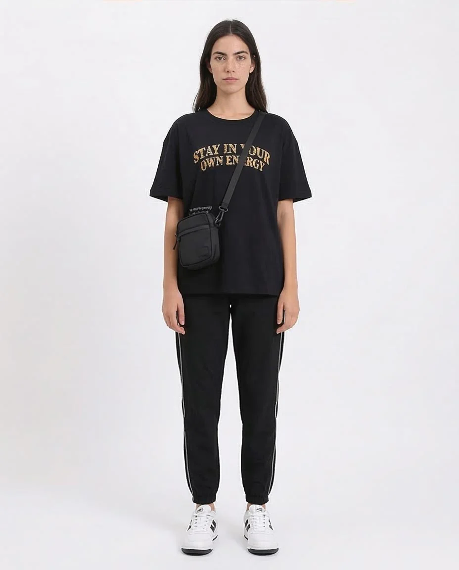 Ravin Women's Oversized "Stay In Your Own Energy" Butterfly Graphic T-Shirt – Black - R210562 - Image 3