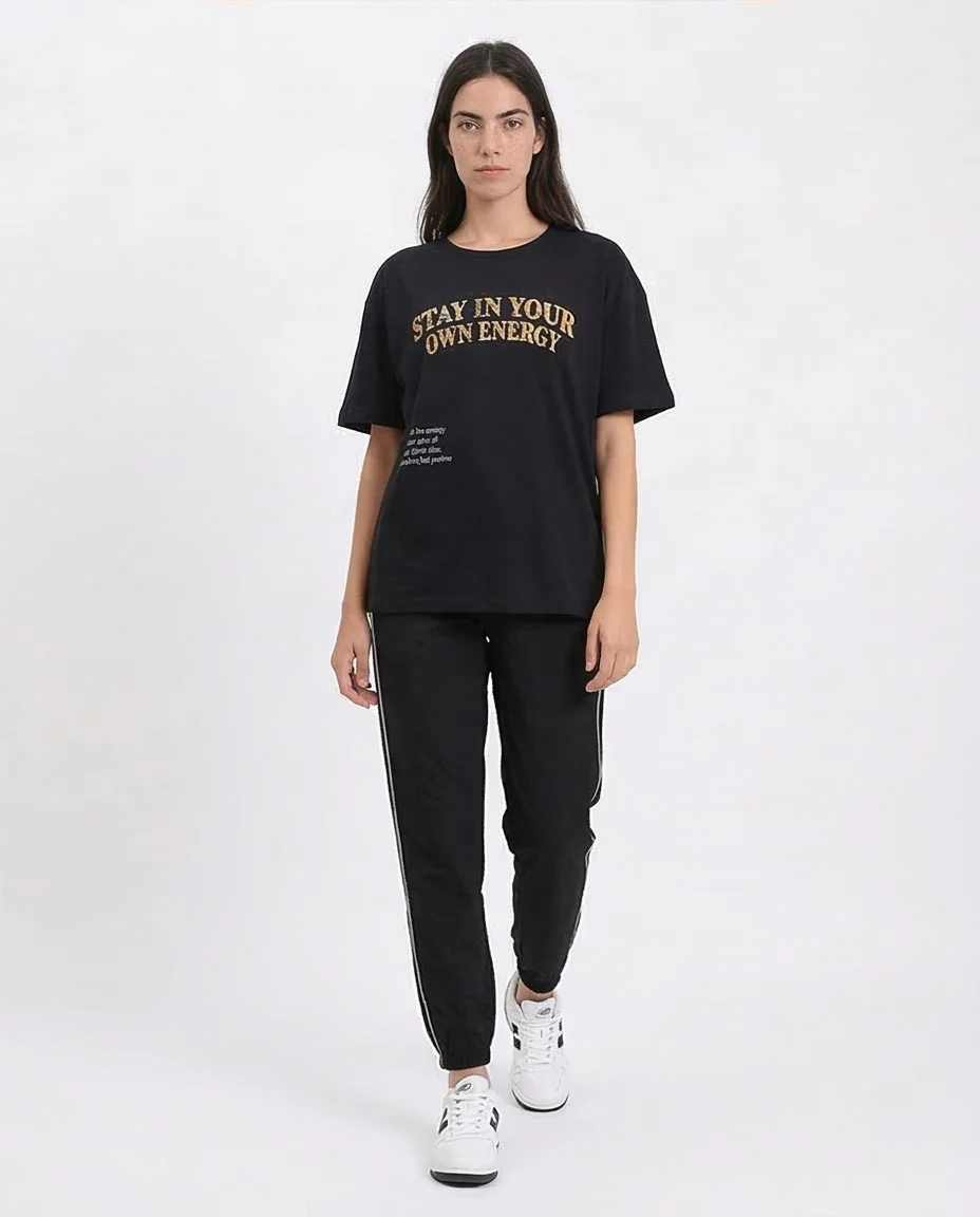 Ravin Women's Oversized "Stay In Your Own Energy" Butterfly Graphic T-Shirt – Black - R210562 - Image 5
