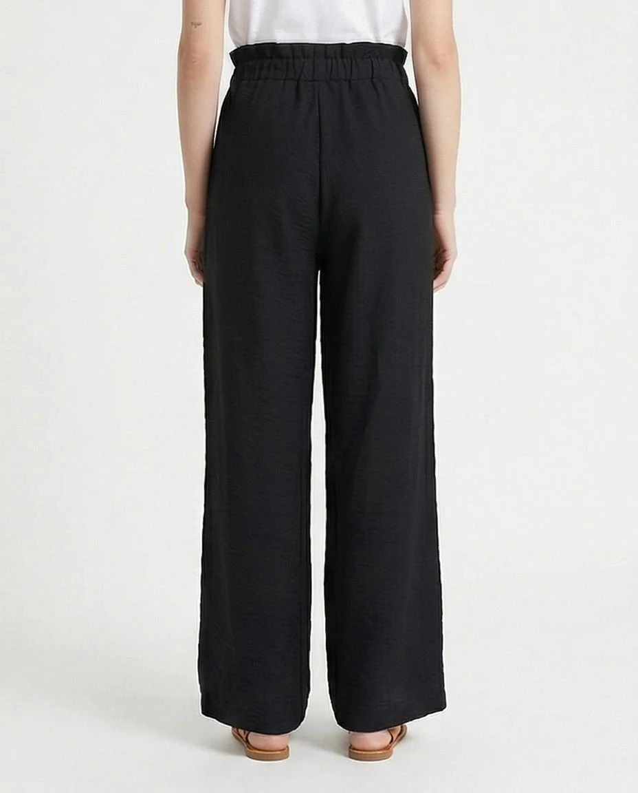 Ravin Women’s Paperbag High-Waist Linen Trousers – Black Wide Leg Relaxed Fit Pants - R217072 - Image 2
