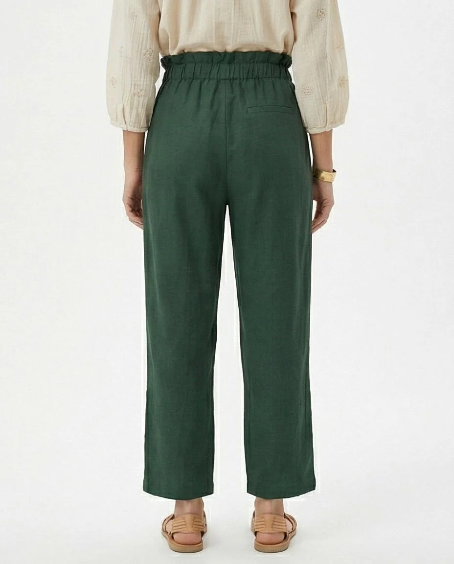 Ravin Women’s Paperbag High-Waist Linen Trousers – Forest Green Wide Leg Pants - R217073- - Image 2