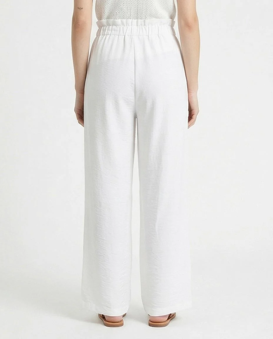 Ravin Women’s Paperbag High-Waist Wide Leg Linen Trousers – Crisp White - R216355 - Image 2
