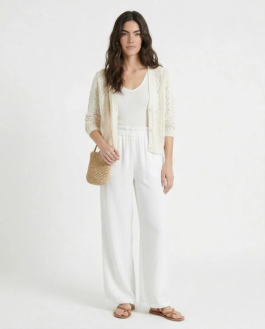 Ravin Women’s Paperbag High-Waist Wide Leg Linen Trousers – Crisp White - R216355 - Image 3