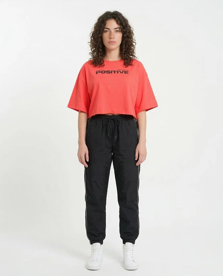 Ravin | Women’s "Positive" Cropped Oversized Graphic Tee – Coral - R207868 - Image 3