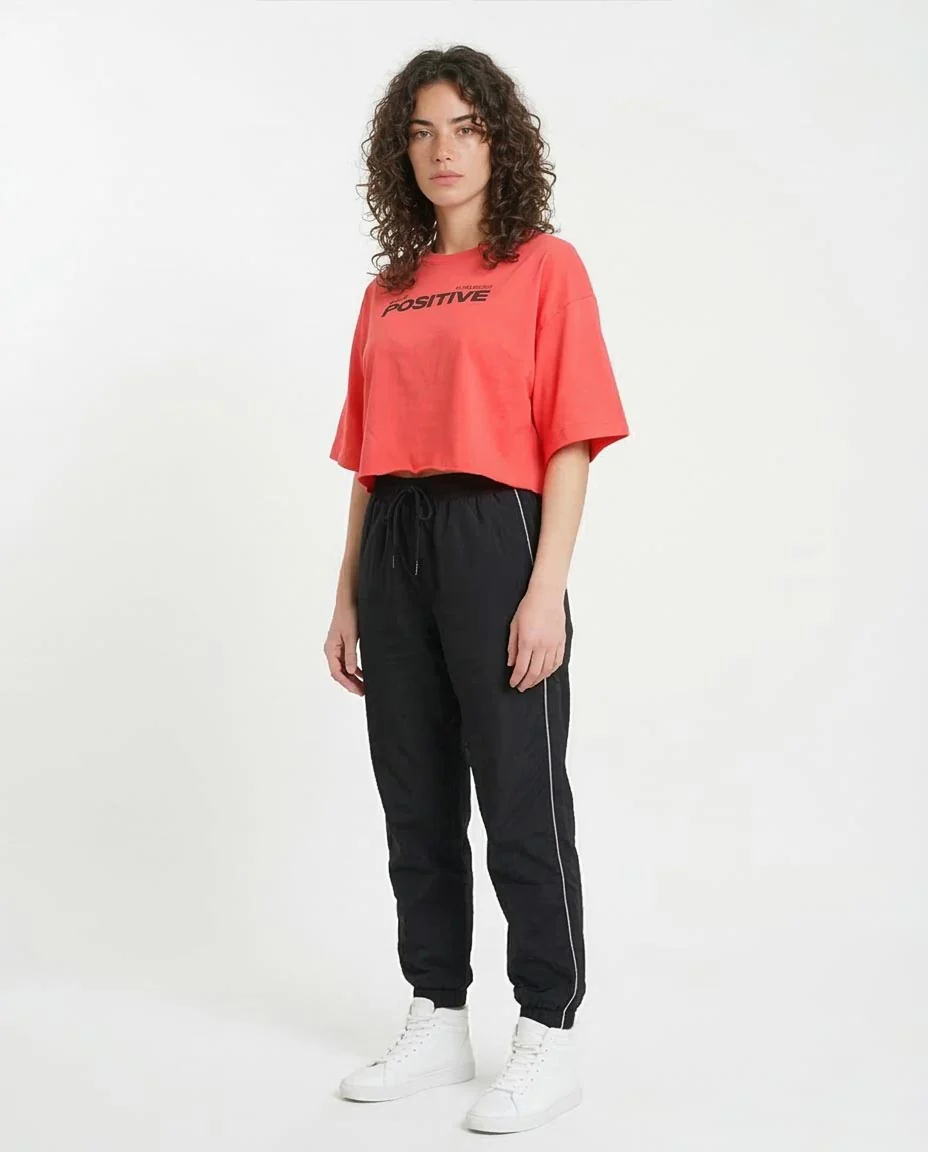 Ravin | Women’s "Positive" Cropped Oversized Graphic Tee – Coral - R207868 - Image 5