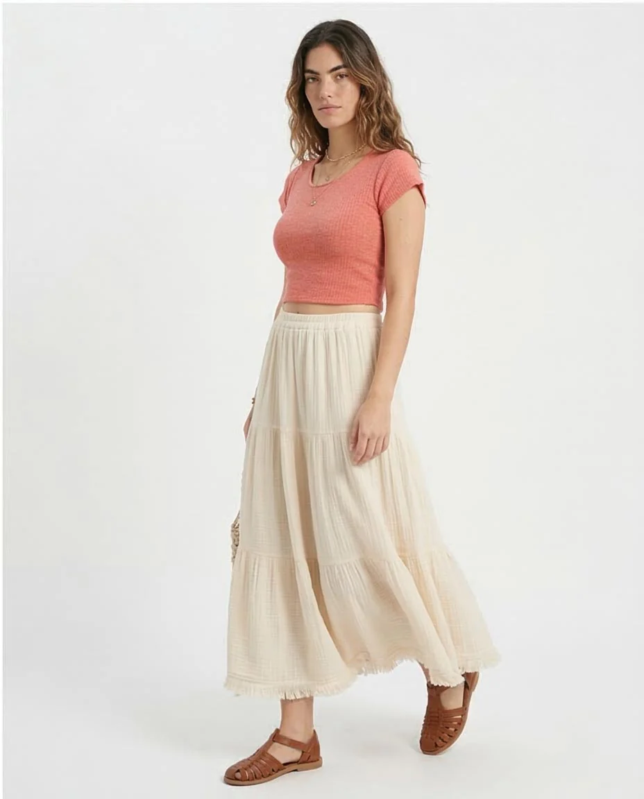 Ravin Women’s Raw-Edge Ribbed Knit Crop Top – Coral -R205494 - Image 5
