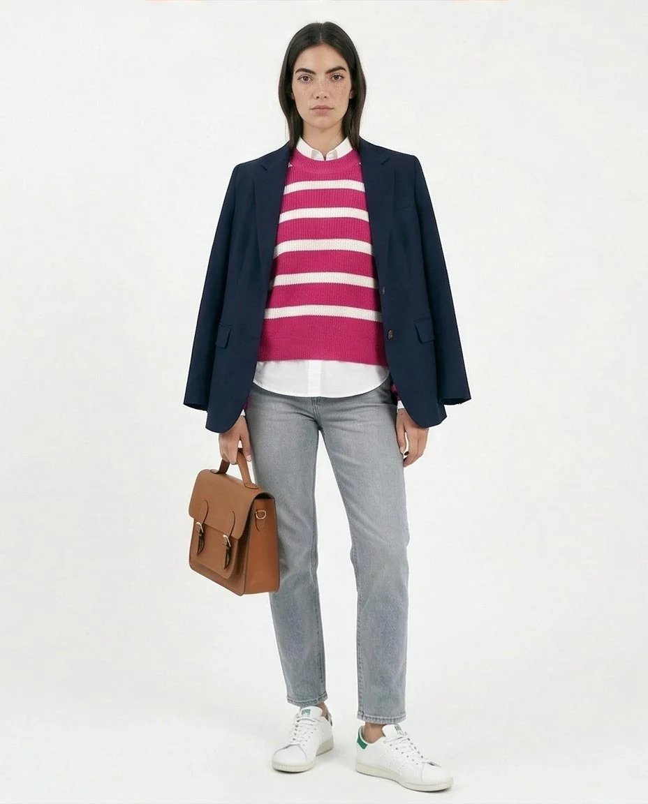 Ravin Women's Relaxed Fit Striped Crew-Neck Knit Sweater - Magenta/White - R214800 - Image 4