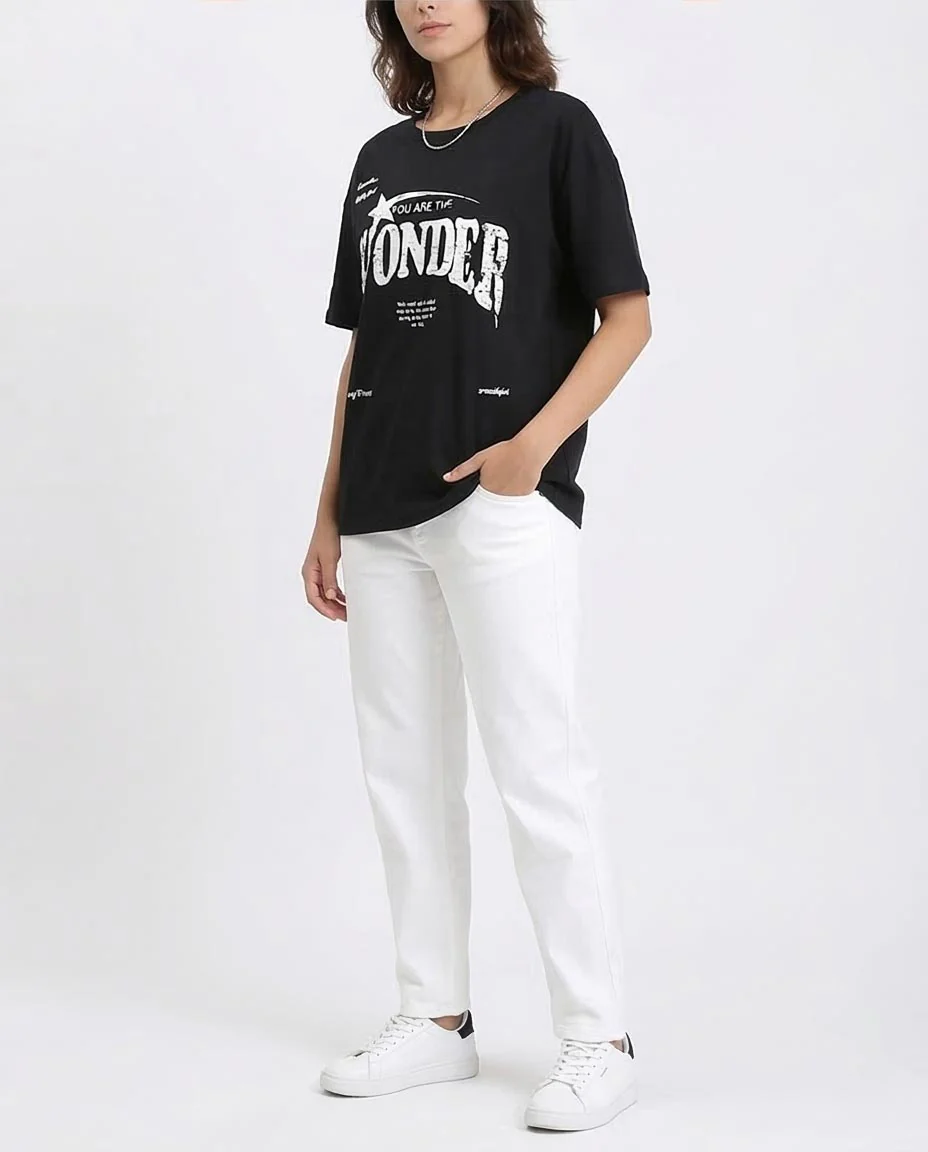 Ravin Women’s Relaxed-Fit "WONDER" Graphic T-Shirt – Black/White - R210563 - Image 5