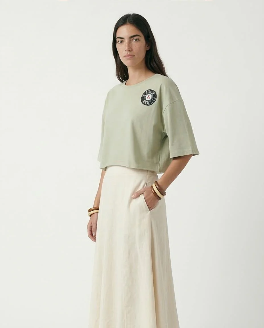 Ravin Women's "Rock & Roll" Cropped Graphic Tee – Sage Green - R209493 - Image 5