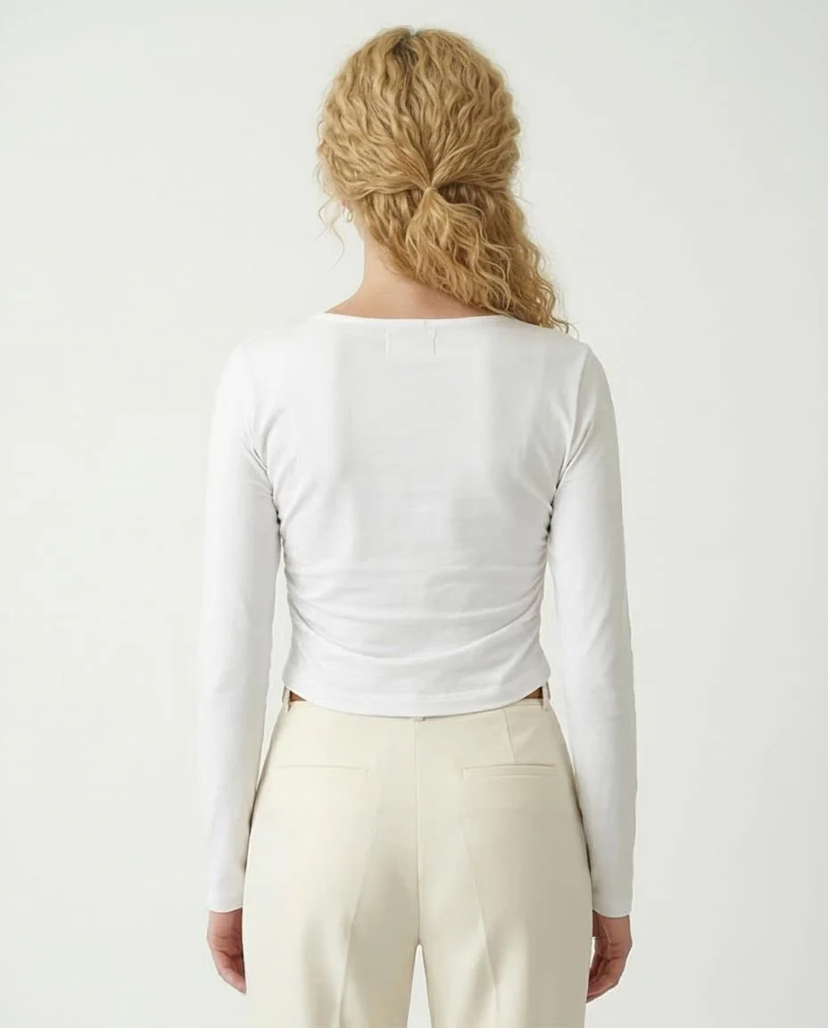 Ravin Women's Ruched Side Long-Sleeve Cropped Tee – White - R213768 - Image 2