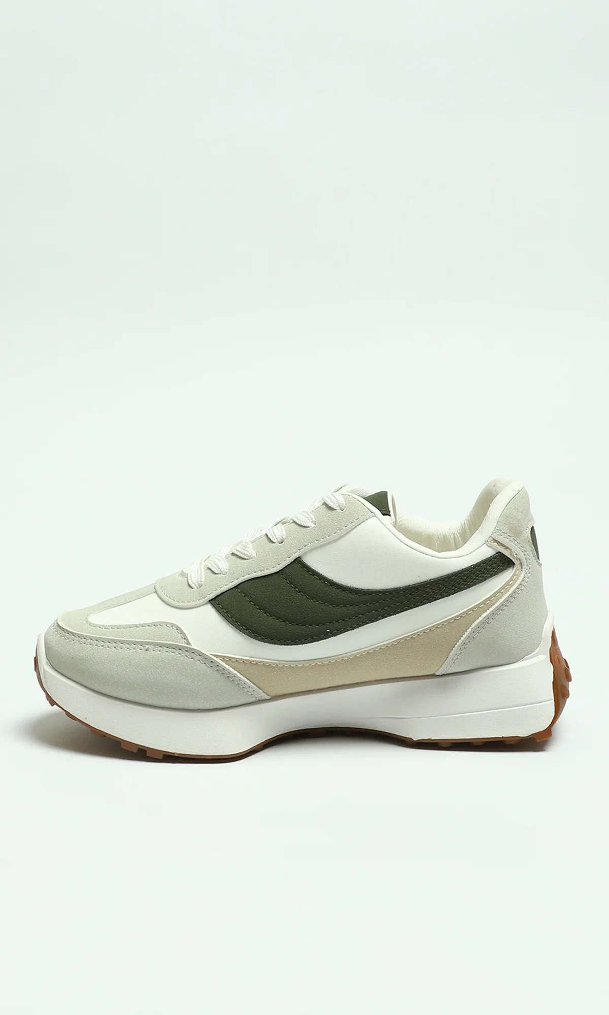 Women's Casual Retro-Inspired Chunky Sneakers - Sage & Off-White - Image 4