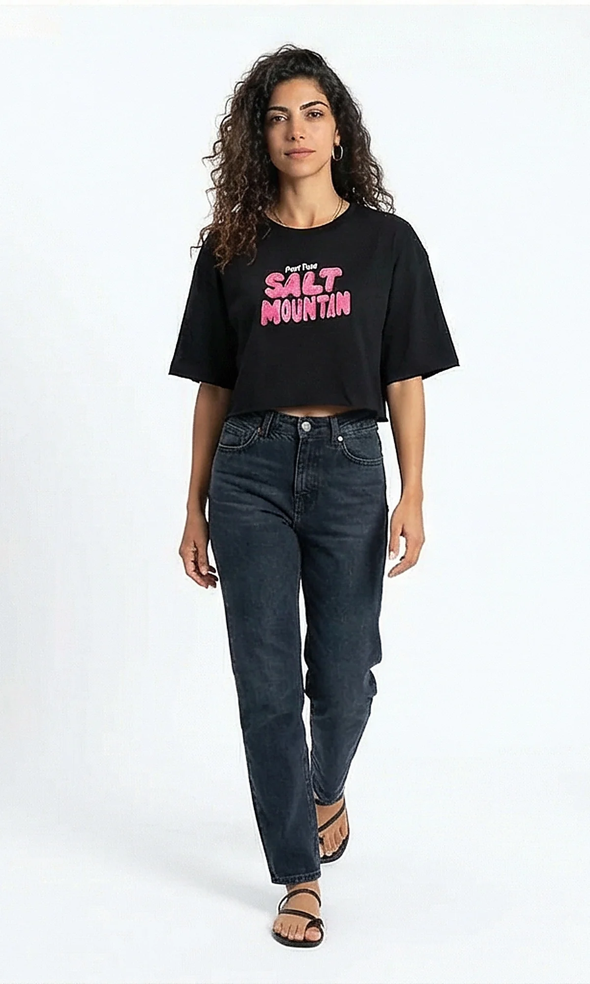 Salt Mountain Cropped Graphic Boxy Tee - Black - R215755 - Image 4