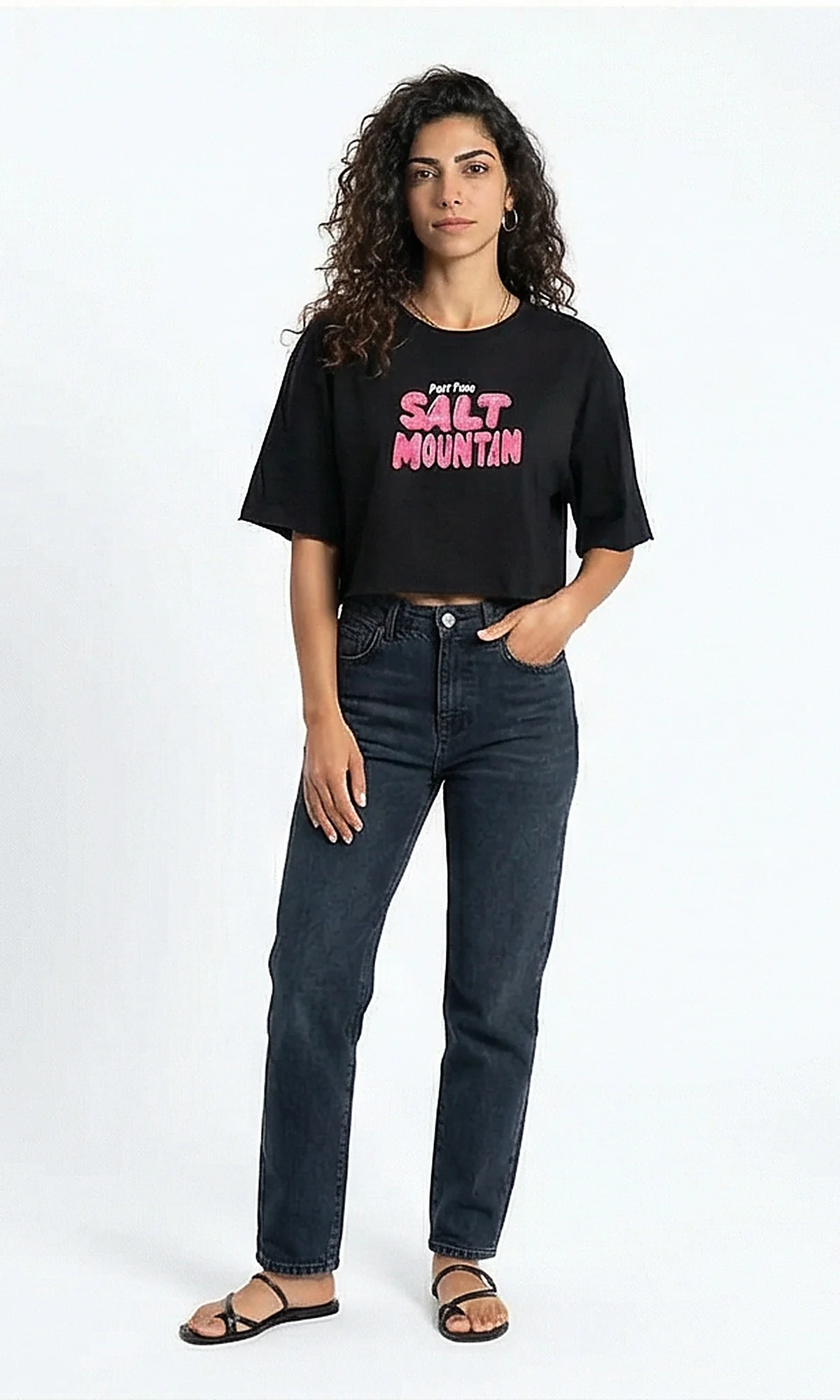 Salt Mountain Cropped Graphic Boxy Tee - Black - R215755 - Image 5