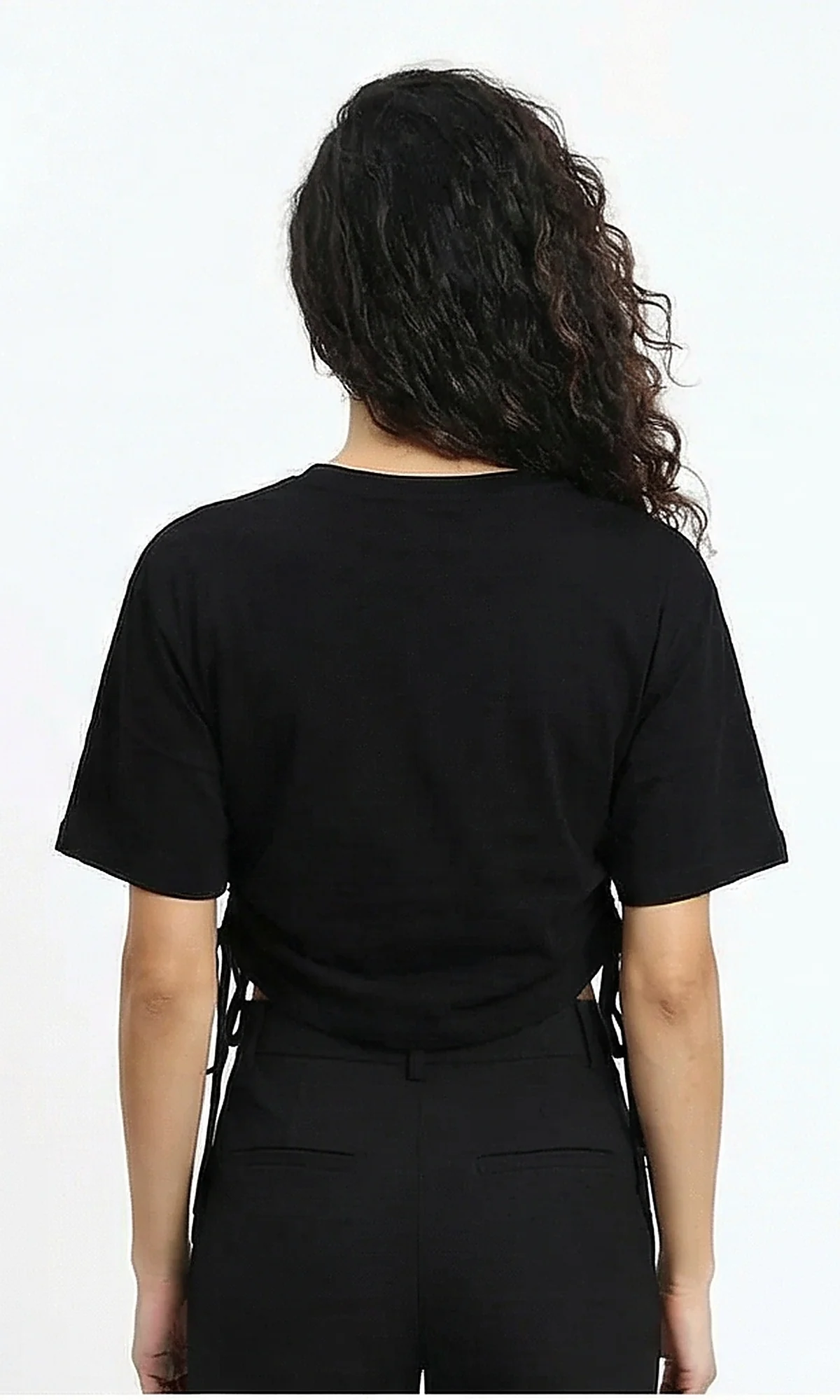 Women's Side-Tie Graphic Crop T-Shirt - Black - R215776 - Image 2