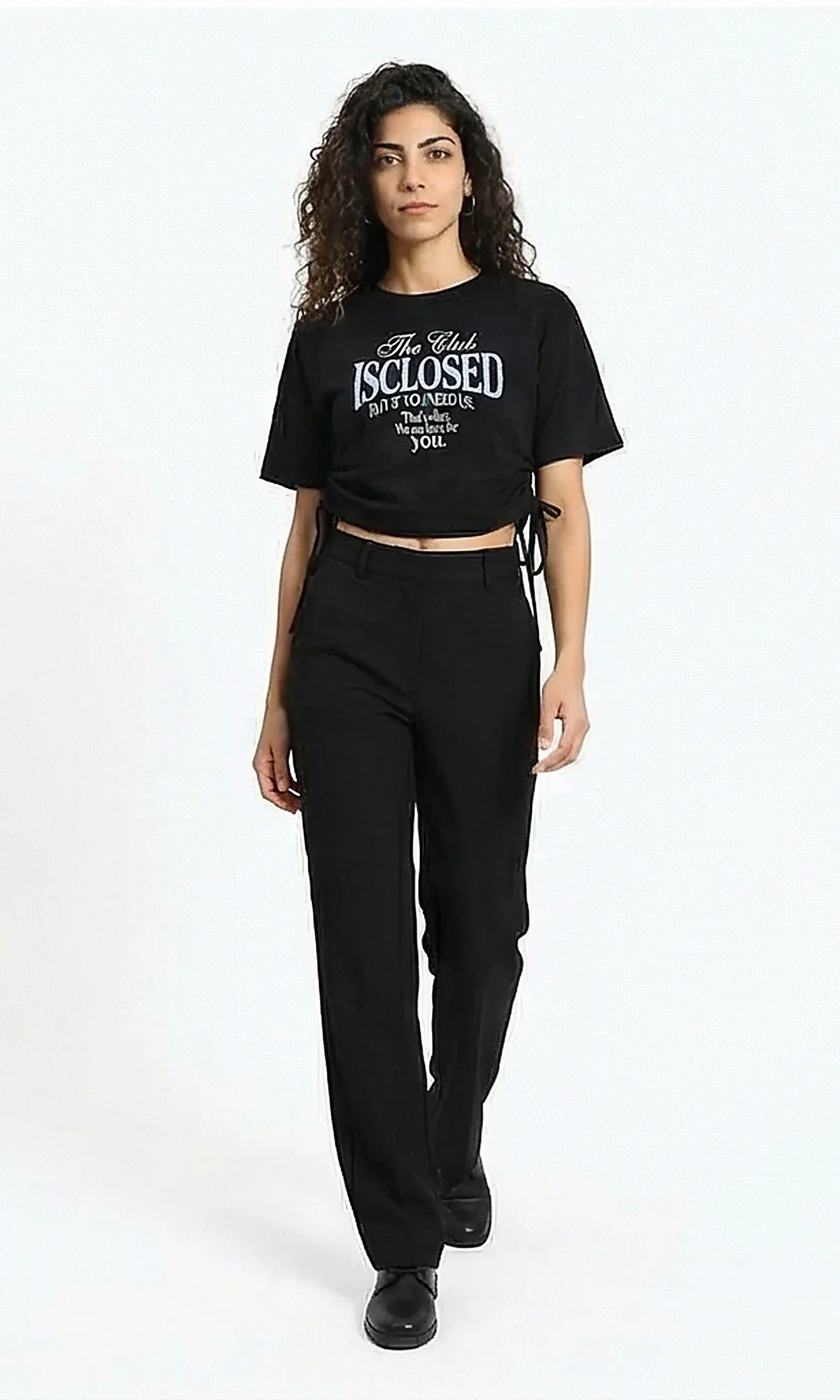Women's Side-Tie Graphic Crop T-Shirt - Black - R215776 - Image 4