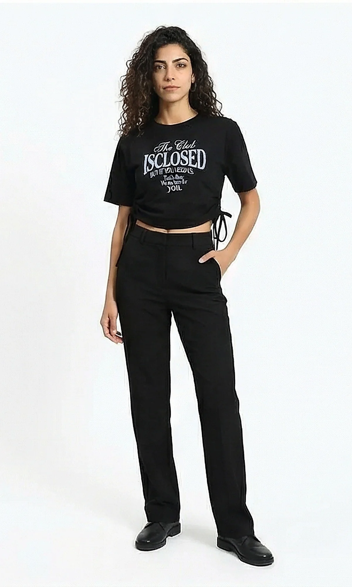 Women's Side-Tie Graphic Crop T-Shirt - Black - R215776 - Image 5