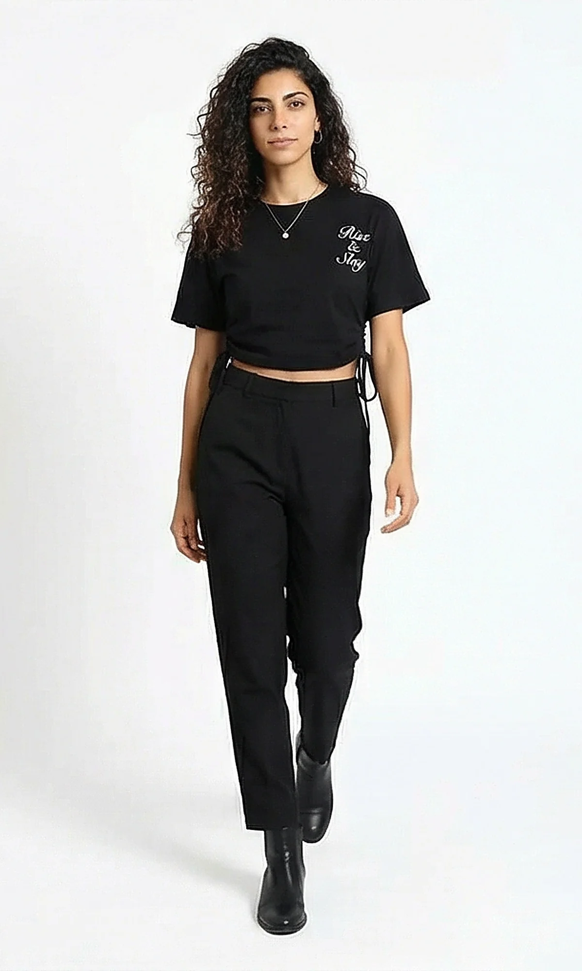 Black Rise & Slay Side-Cinch Cropped Tee - R215777 - Image 4