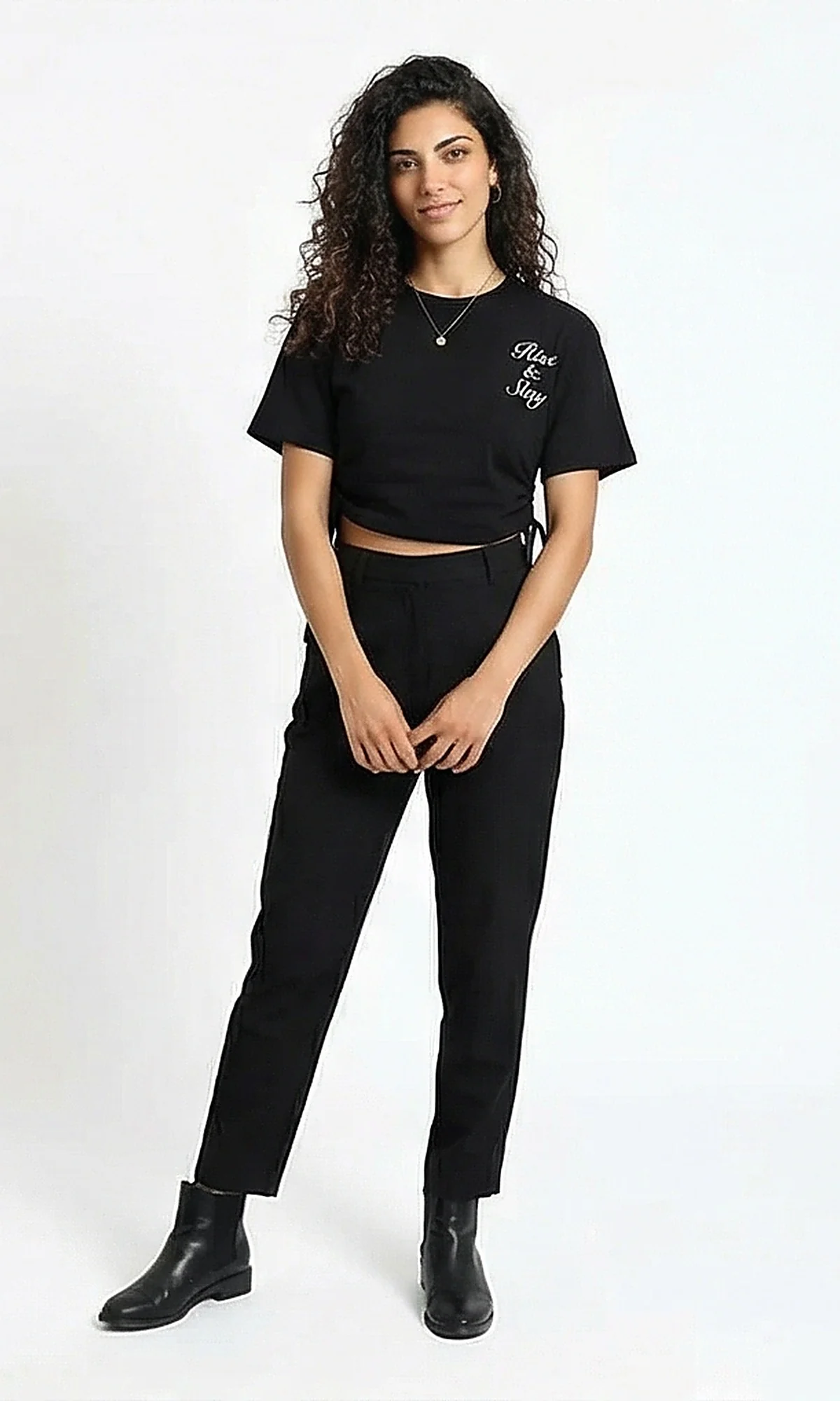 Black Rise & Slay Side-Cinch Cropped Tee - R215777 - Image 5