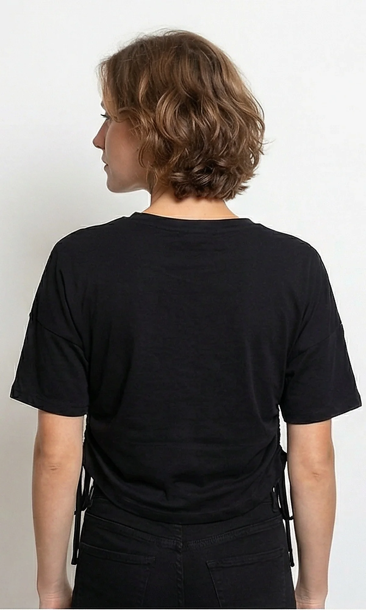 Black Side-Cinch Adjustable Hem Short Sleeve Tee - R216141 - Image 2