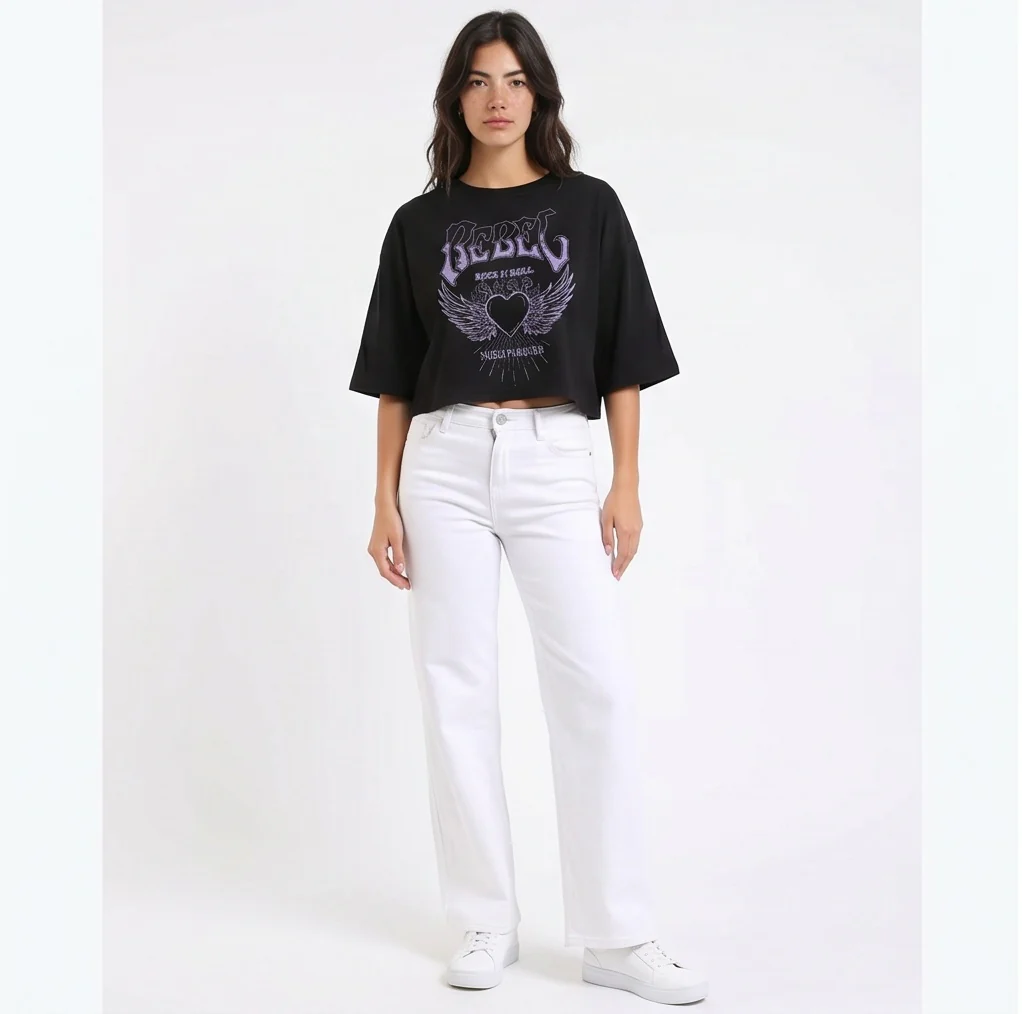 Black Rebel Graphic Cropped T-Shirt - R217231 - Image 3