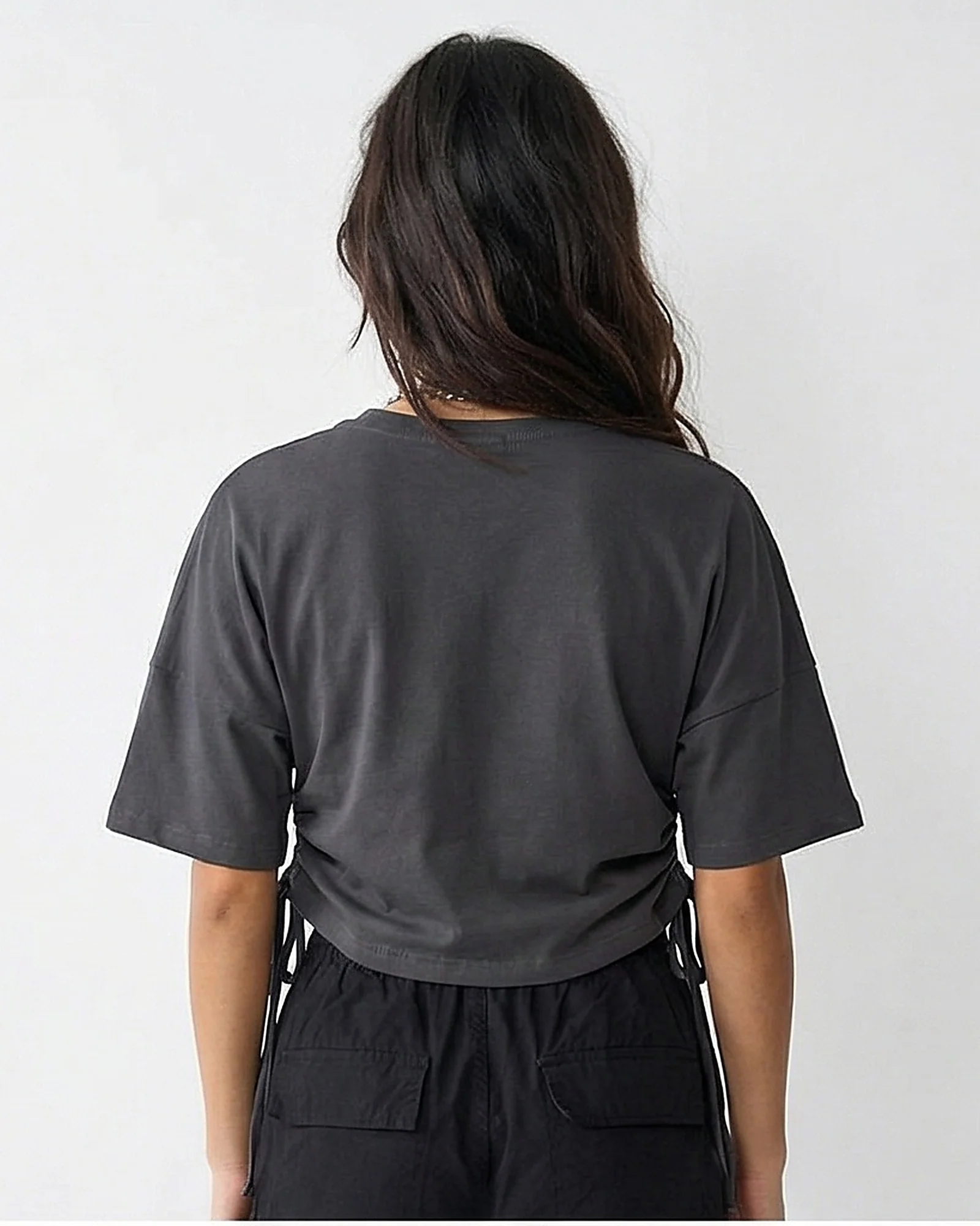 Charcoal Nirvana Graphic Side-Tie Cropped Tee - R216299 - Image 2