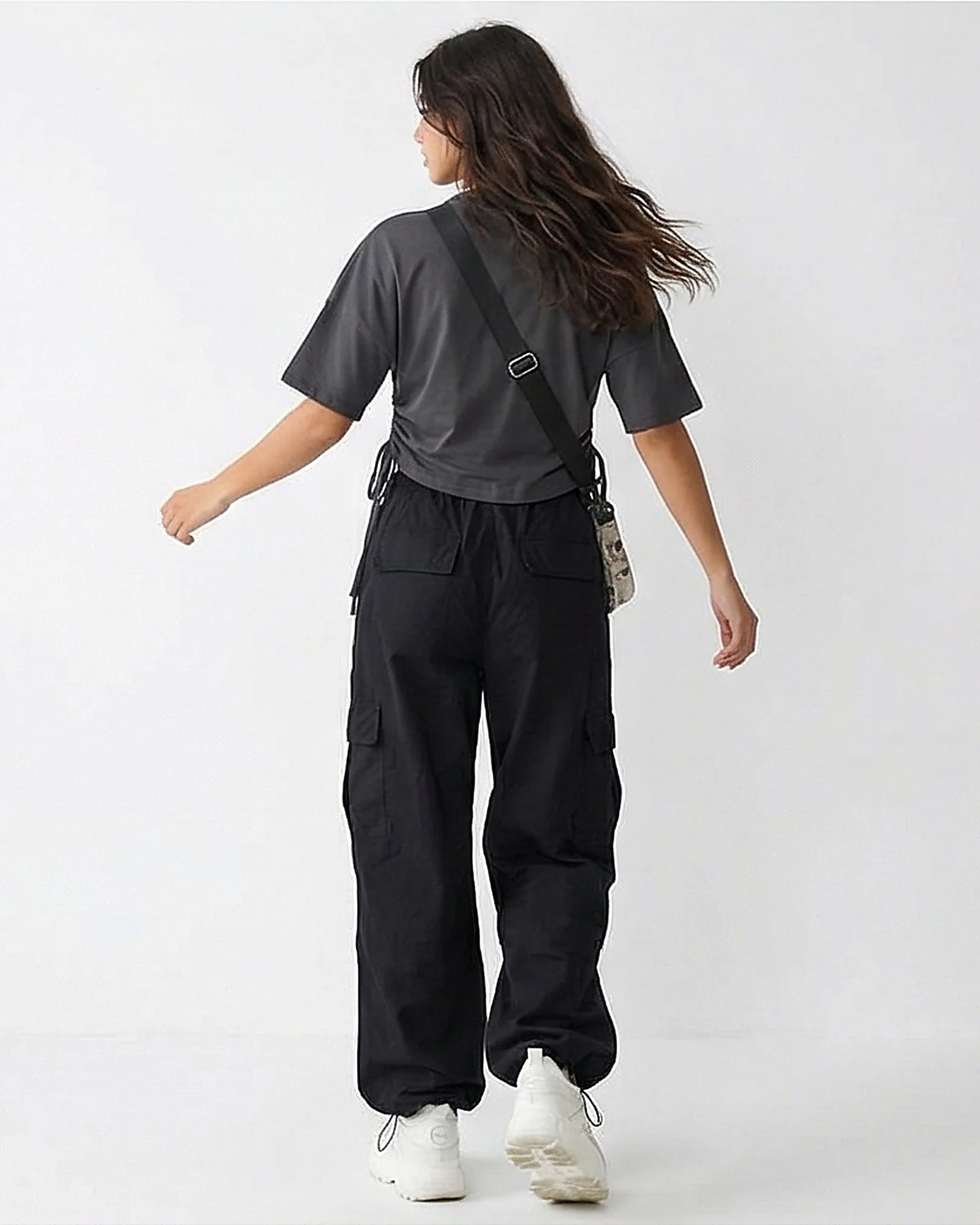 Charcoal Nirvana Graphic Side-Tie Cropped Tee - R216299 - Image 4