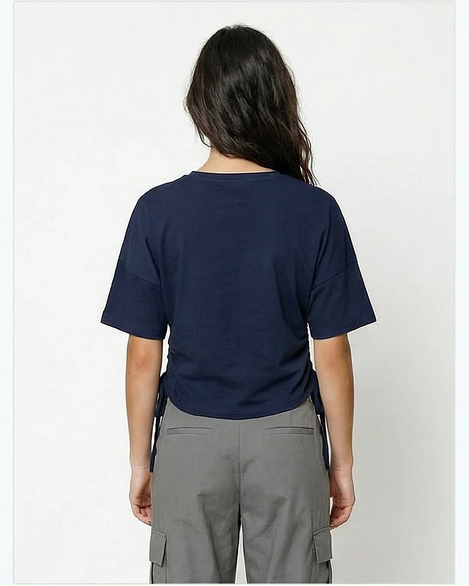 Navy Side-Tie Adjustable Hem T-Shirt - R216142 - Image 2