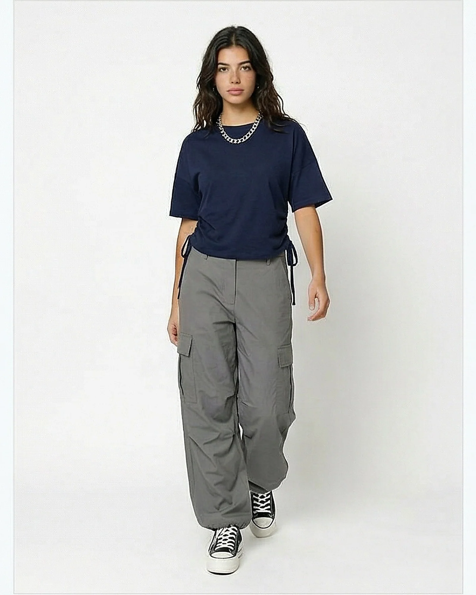 Navy Side-Tie Adjustable Hem T-Shirt - R216142 - Image 3