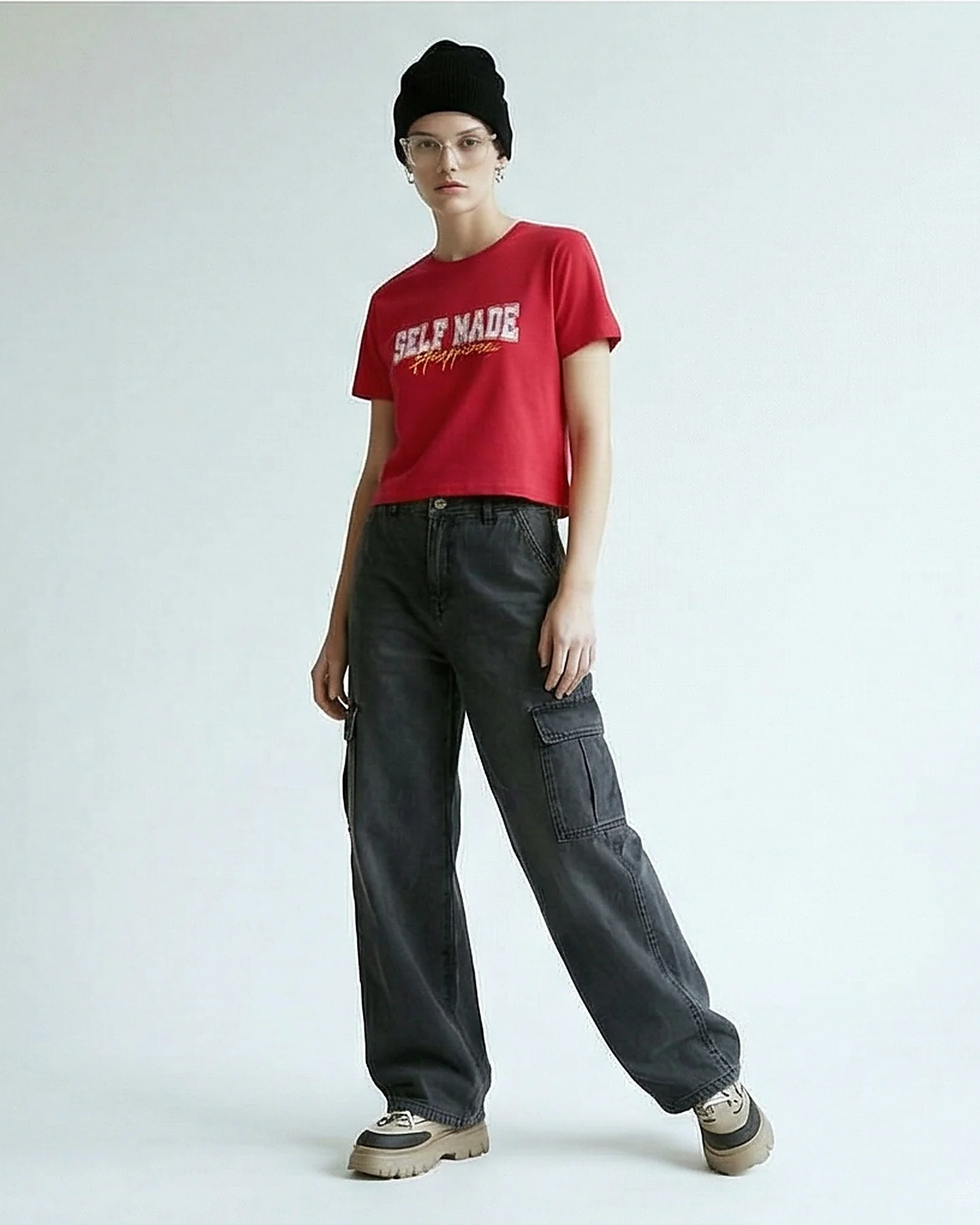 Women's Red Self Made Happiness Graphic T-Shirt - R216578 - Image 3