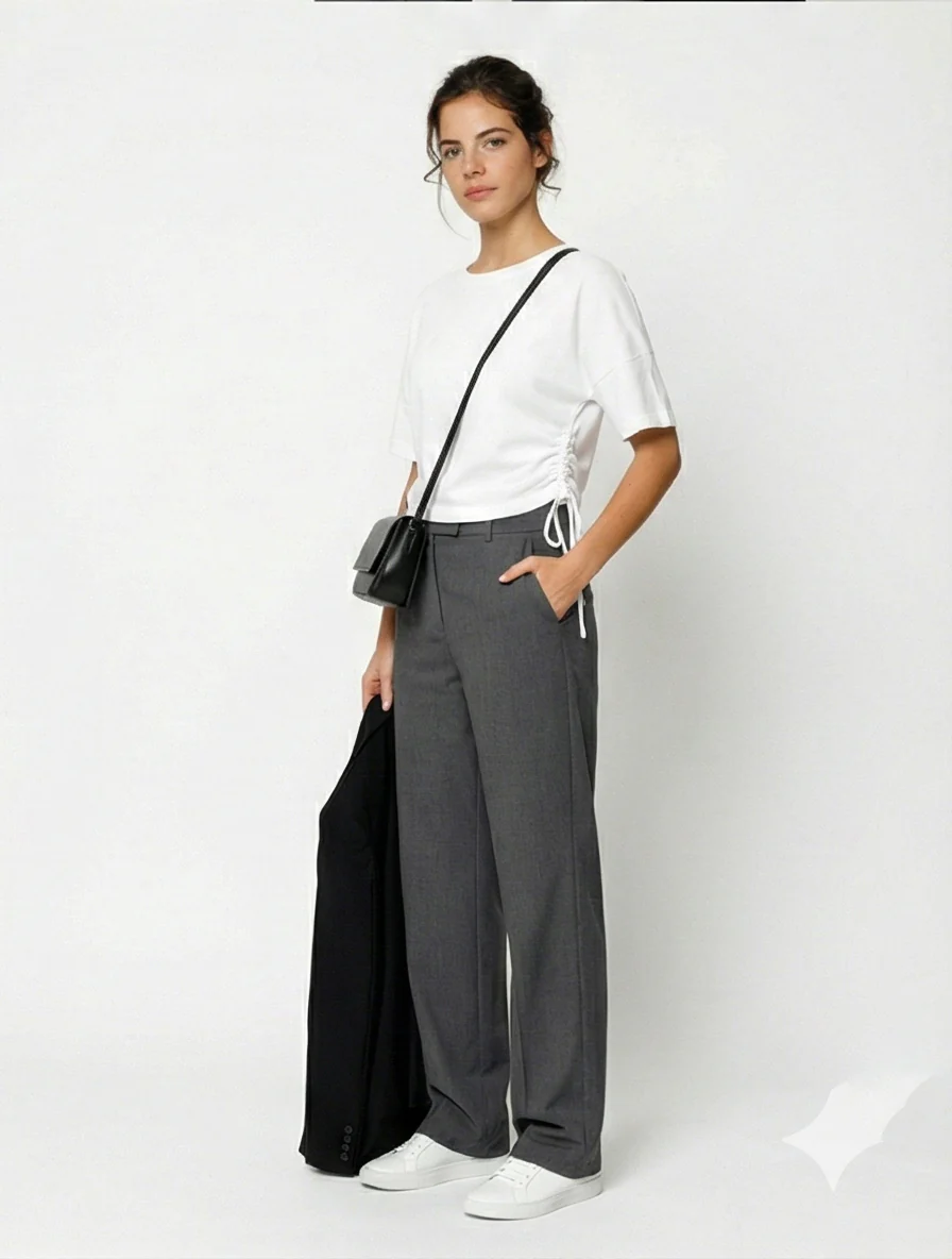 Women's Side-Tie Cinch White T-Shirt - R216140 - Image 4