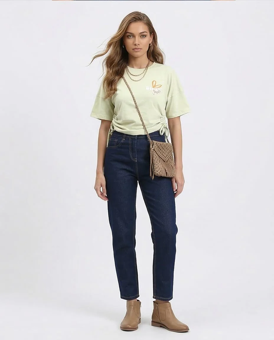 Ravin Women's Side-Tie Graphic Tee – "Believe Yourself" Floral Print in Sage Green - R209495 - Image 3