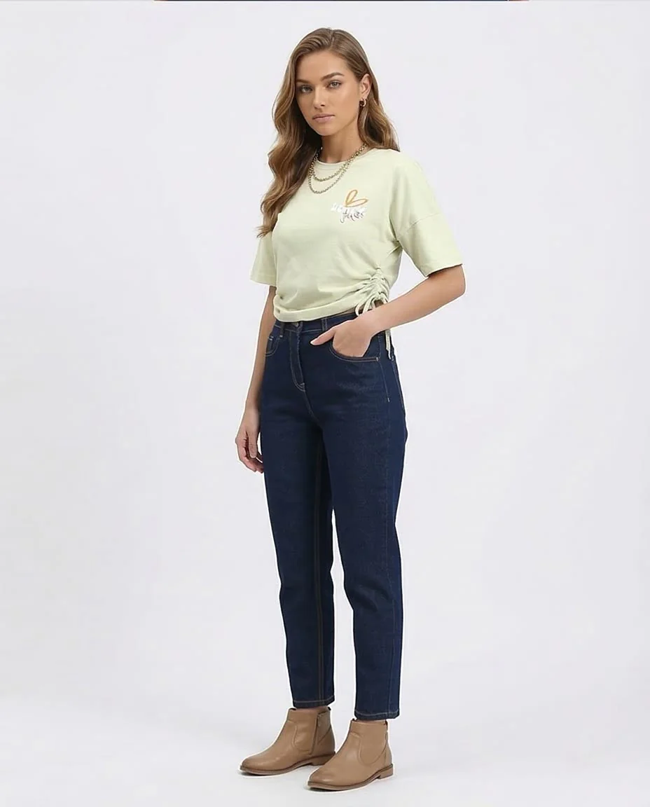 Ravin Women's Side-Tie Graphic Tee – "Believe Yourself" Floral Print in Sage Green - R209495 - Image 5