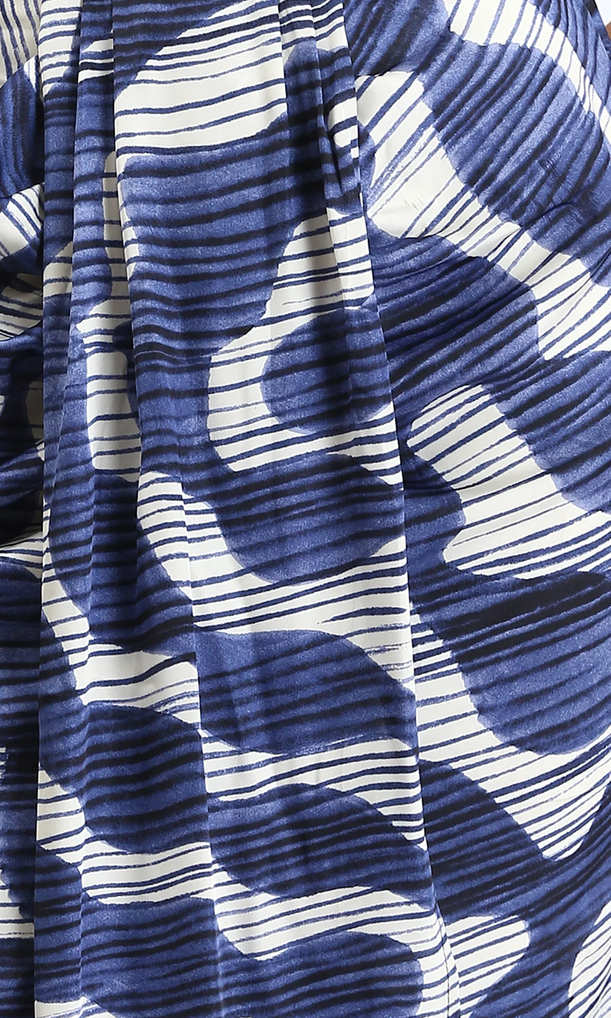 Blue Abstract Waves Plissé Draped Midi Skirt - R209475 - Image 3