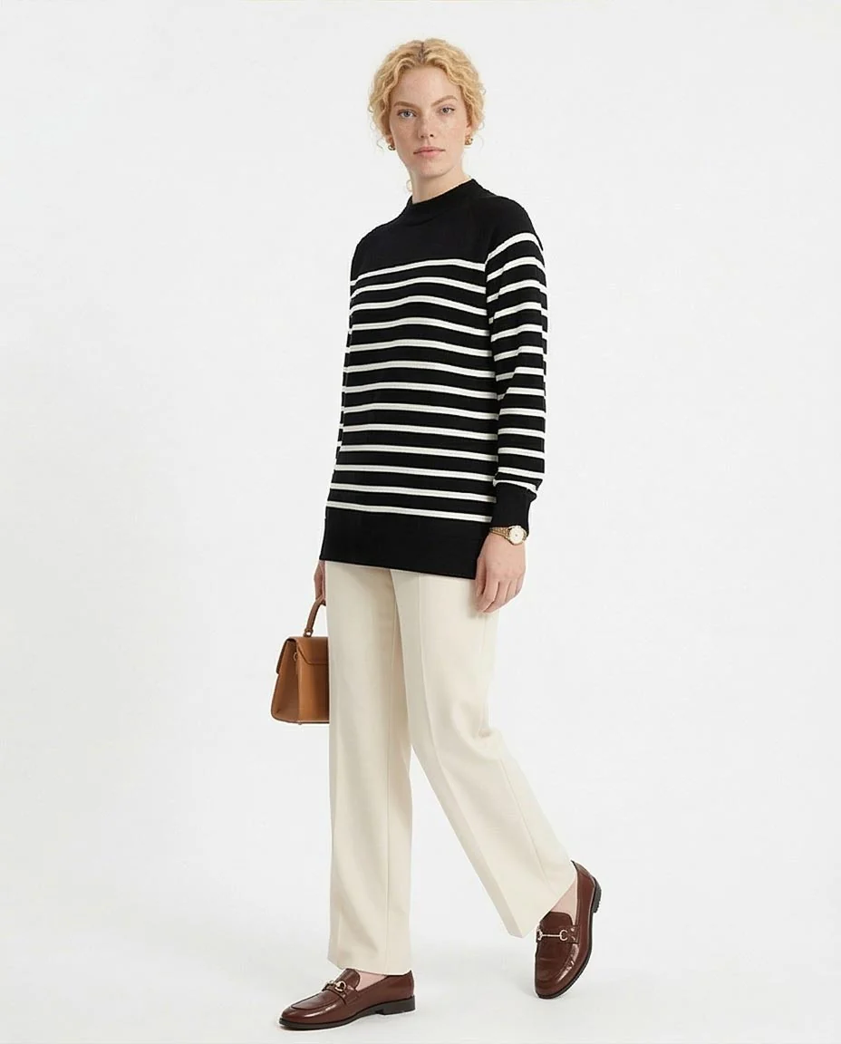 Ravin Women's Striped Raglan Knit Sweater – Black & White - R214321 - Image 5