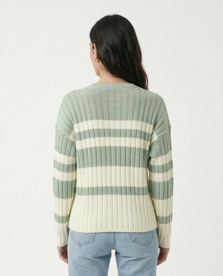 Ravin Women’s Striped Rib-Knit Oversized Sweater - Light Mint & White - R215284 - Image 2