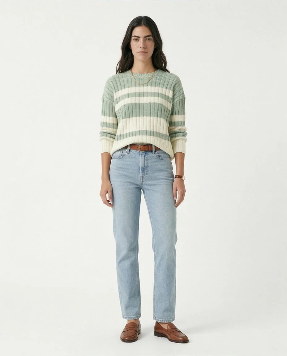 Ravin Women’s Striped Rib-Knit Oversized Sweater - Light Mint & White - R215284 - Image 4