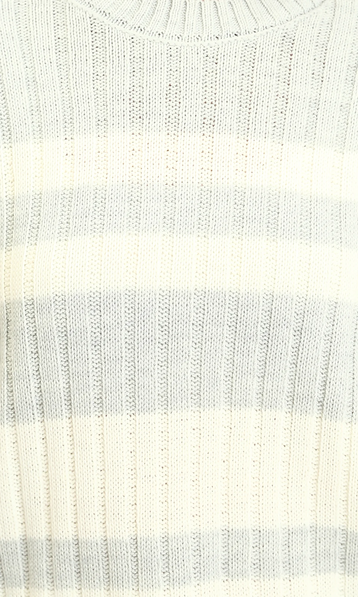 Ravin | Women’s Striped Vertical Rib Knit Crewneck Sweater - Light Grey & White - R215285 - Image 3