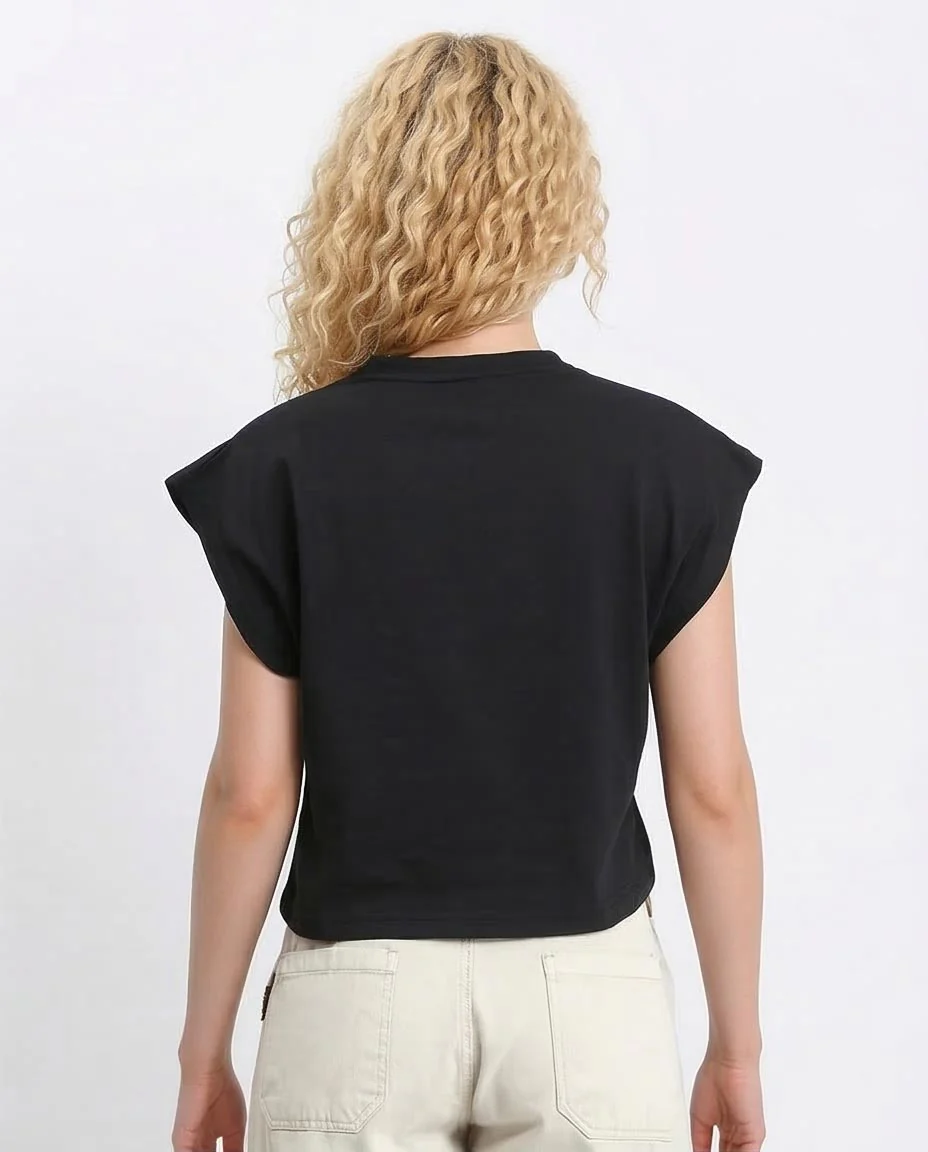 Ravin Women’s Structured Cap-Sleeve Cropped Tee – Black - R207258 - Image 2
