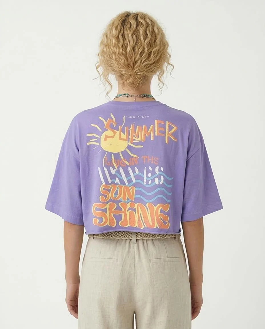 Ravin Women’s Summer Sunshine Cropped Graphic T-Shirt - Purple - R204536 - Image 2