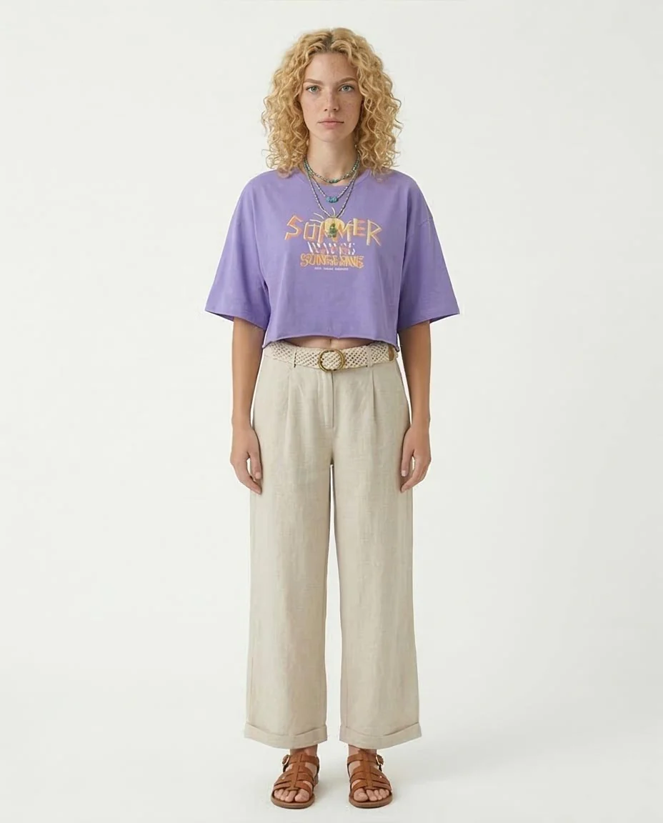 Ravin Women’s Summer Sunshine Cropped Graphic T-Shirt - Purple - R204536 - Image 3