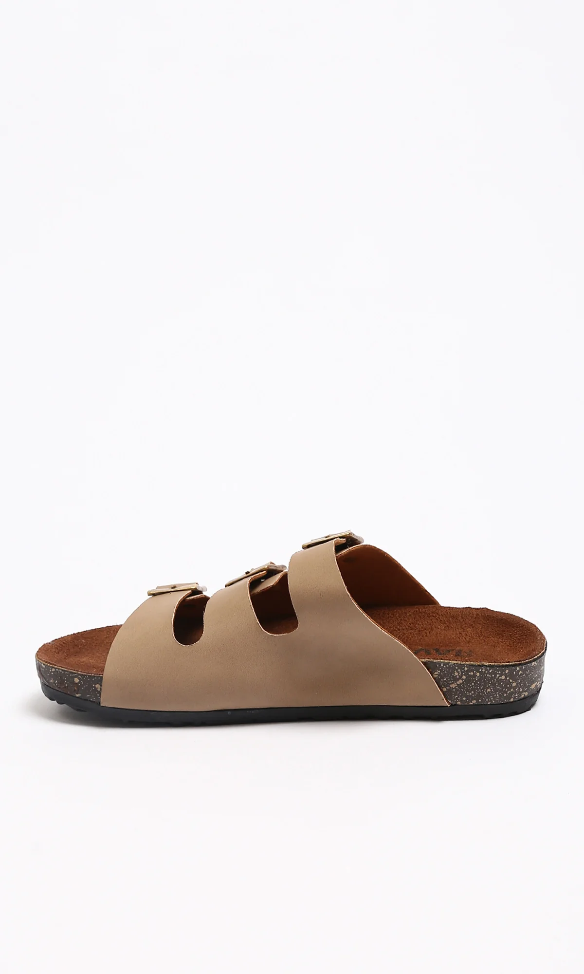 Taupe Triple-Strap Buckle Comfort Slide Sandals - R212541 - Image 3