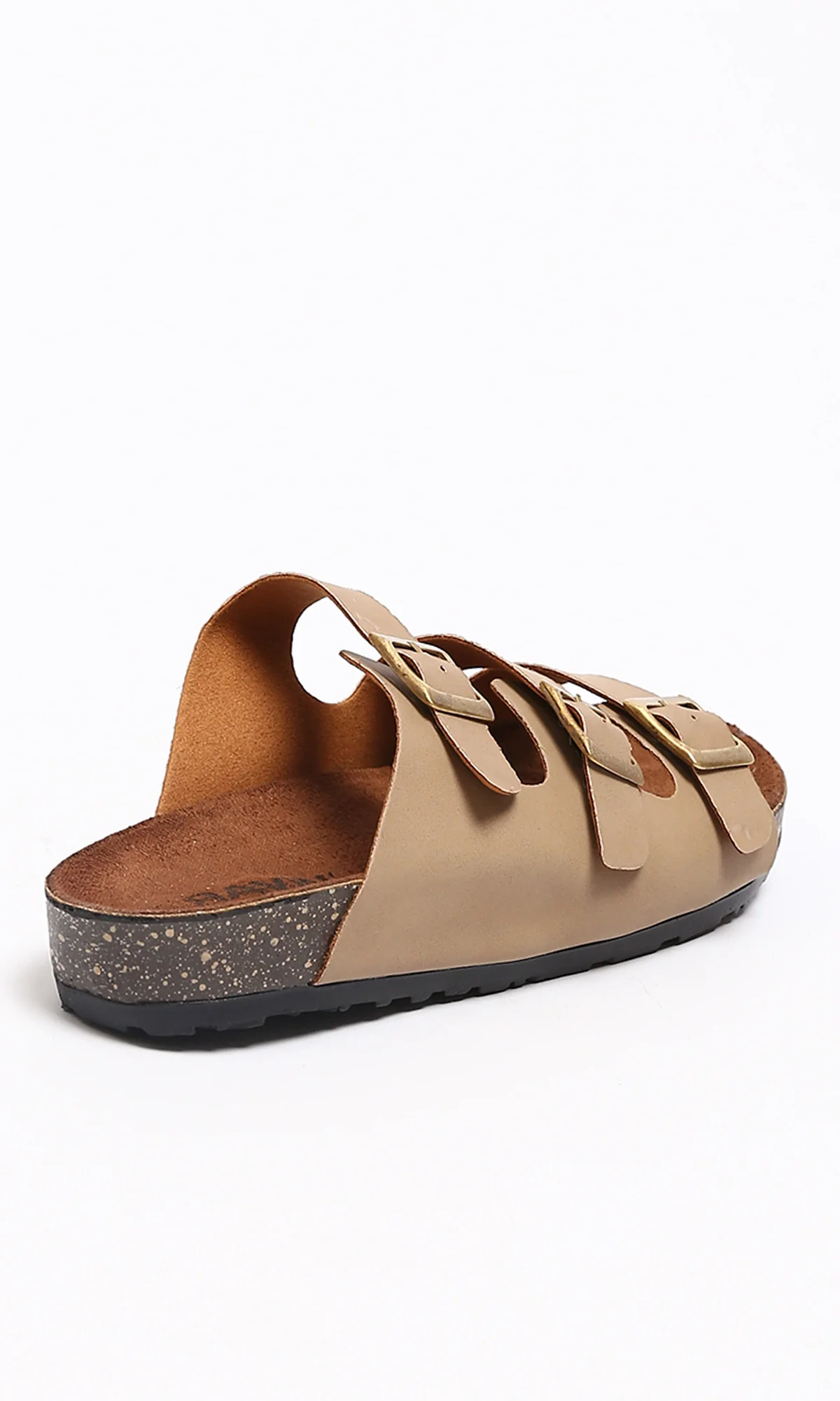 Taupe Triple-Strap Buckle Comfort Slide Sandals - R212541 - Image 4