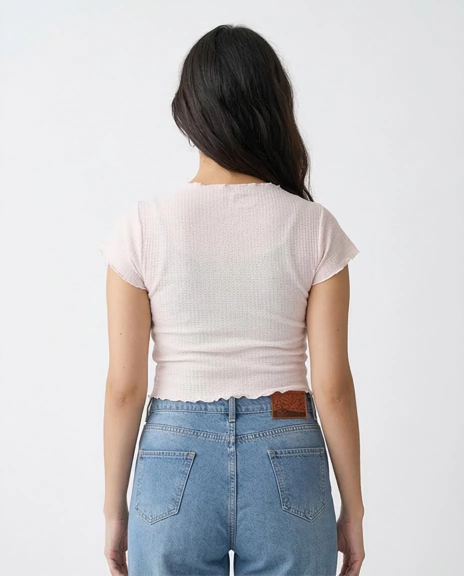 Ravin Women’s Textured Lettuce-Edge Cropped Tee  - Off White - R205496 - Image 2