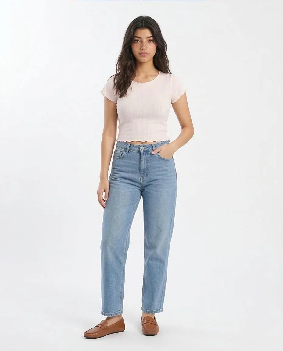 Ravin Women’s Textured Lettuce-Edge Cropped Tee  - Off White - R205496 - Image 5