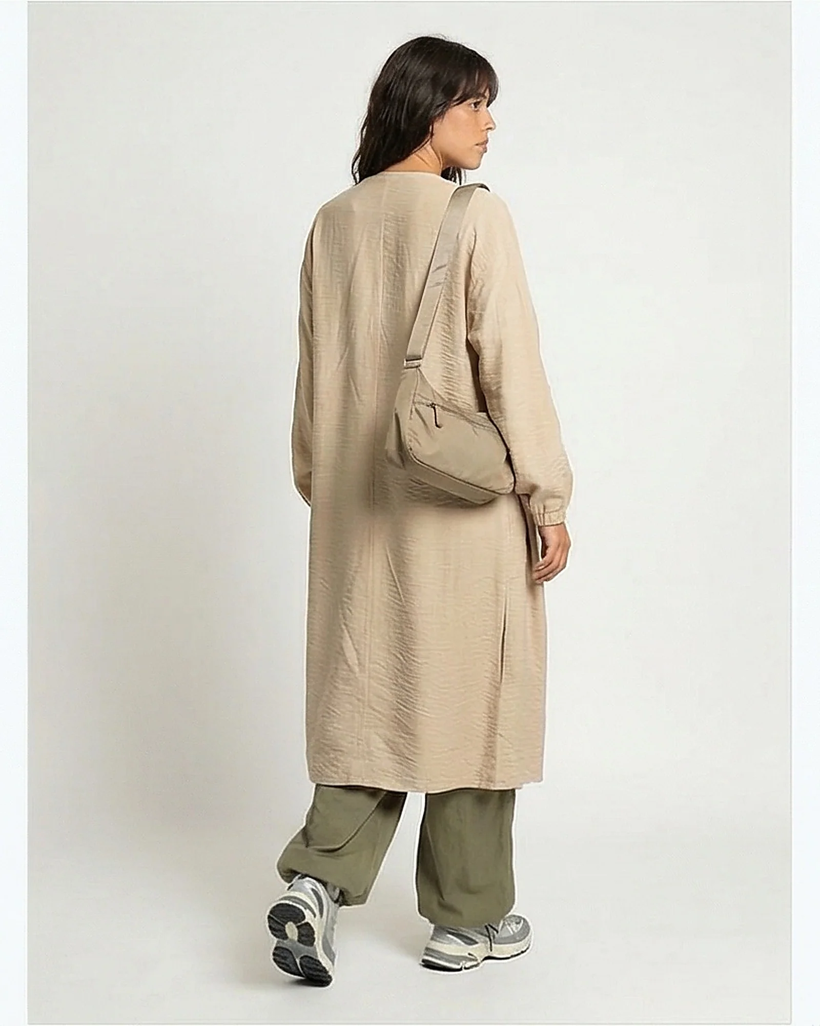 Women's Textured Longline Open Cardigan - Beige - Image 2