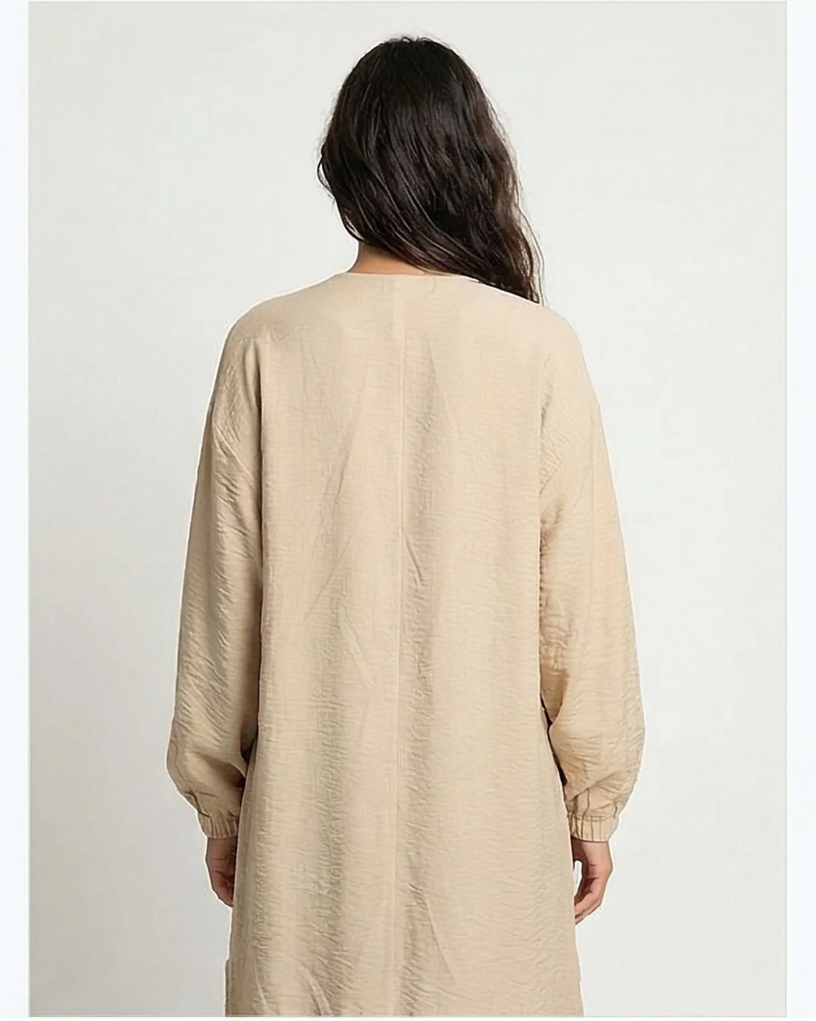 Women's Textured Longline Open Cardigan - Beige - Image 4
