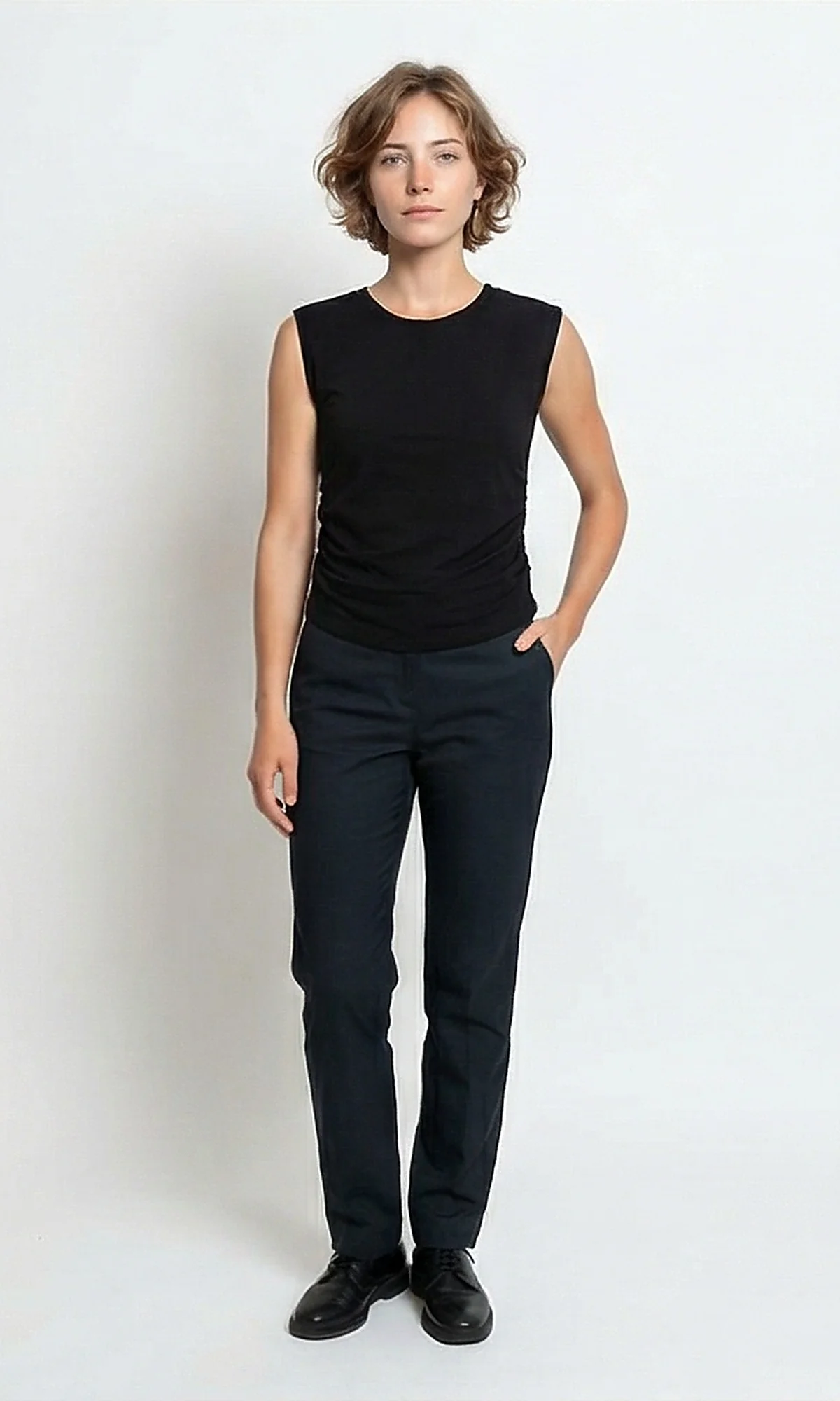 Sleek Minimalist Sleeveless Ruched Top - R215849 - Image 5