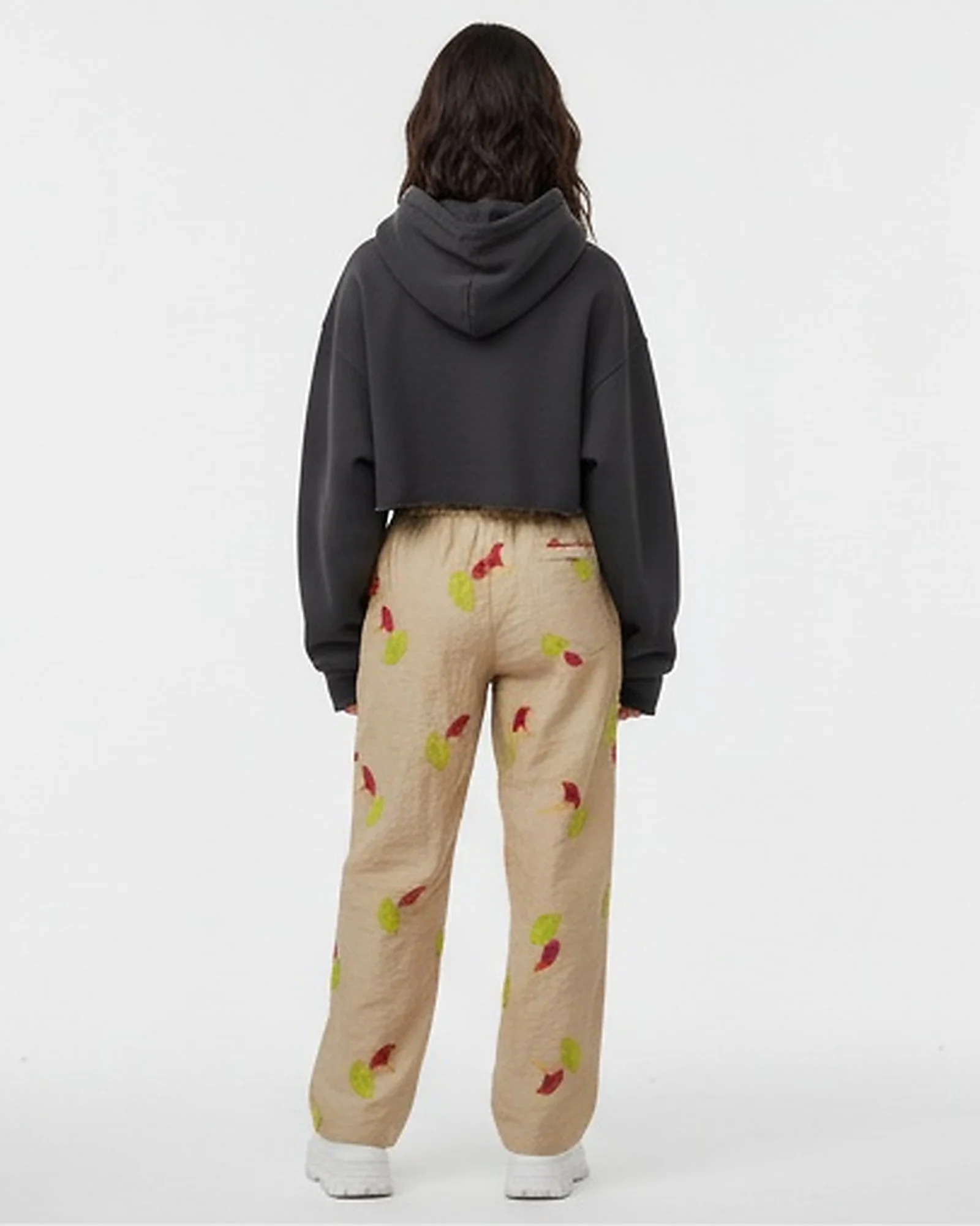 Beige Botanical Print Textured Relaxed Trousers - R217026 - Image 2