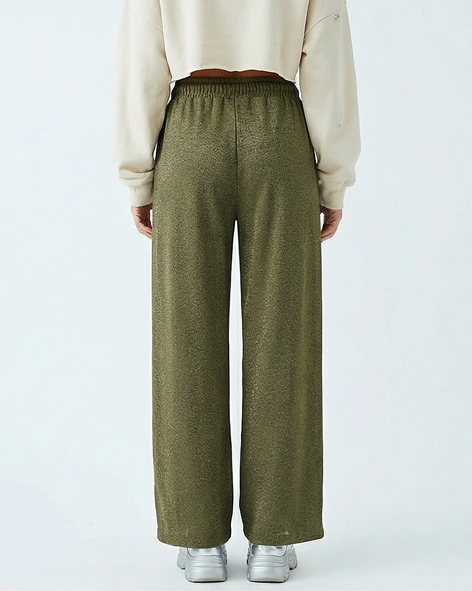 Olive Green Wide-Leg Textured Lounge Pants - R217295 - Image 2
