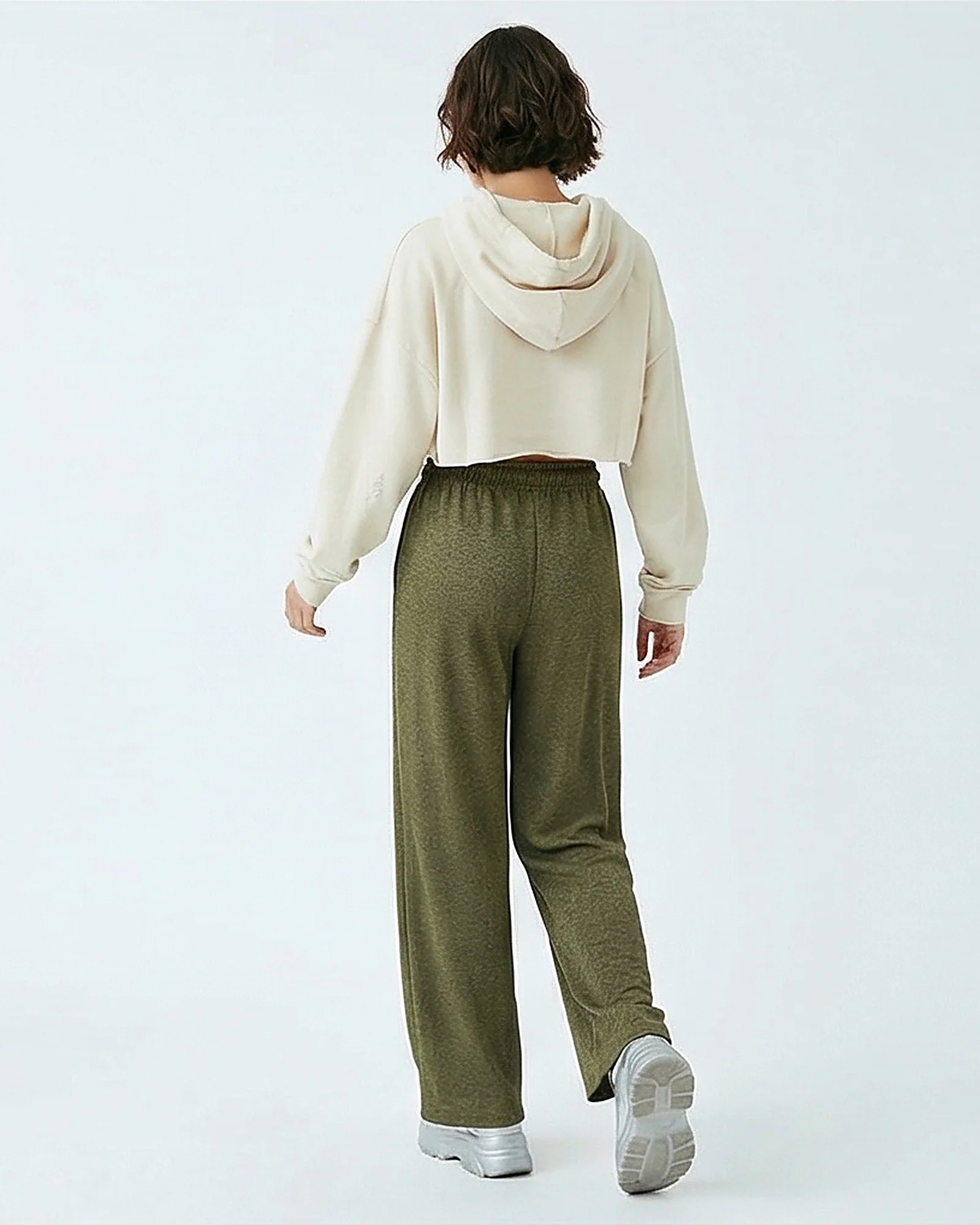 Olive Green Wide-Leg Textured Lounge Pants - R217295 - Image 4